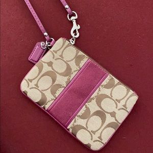 Coach wristlet - canvas pink & tan - like new